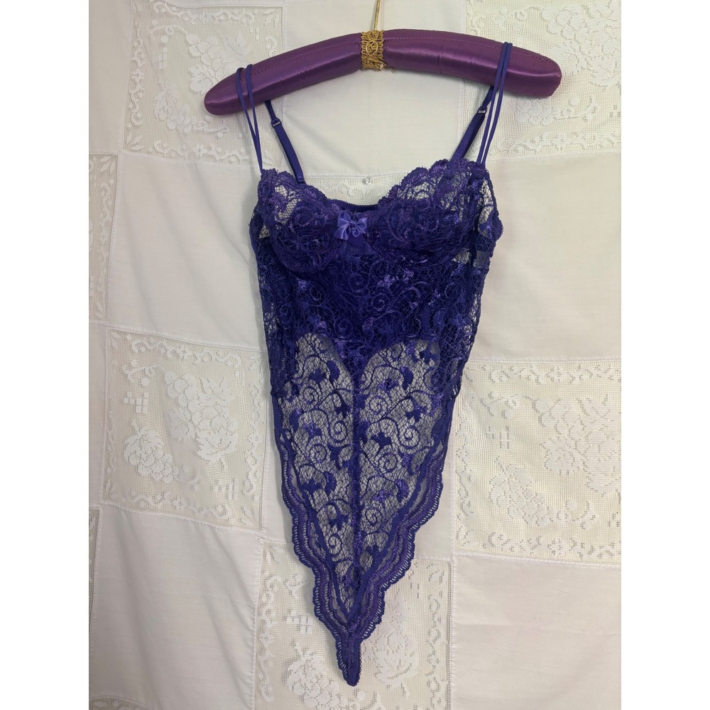 VTG Victoria's Secret Gold Label Purple Lace Teddy Bodysuit Size 36B - Picture 10 of 13
